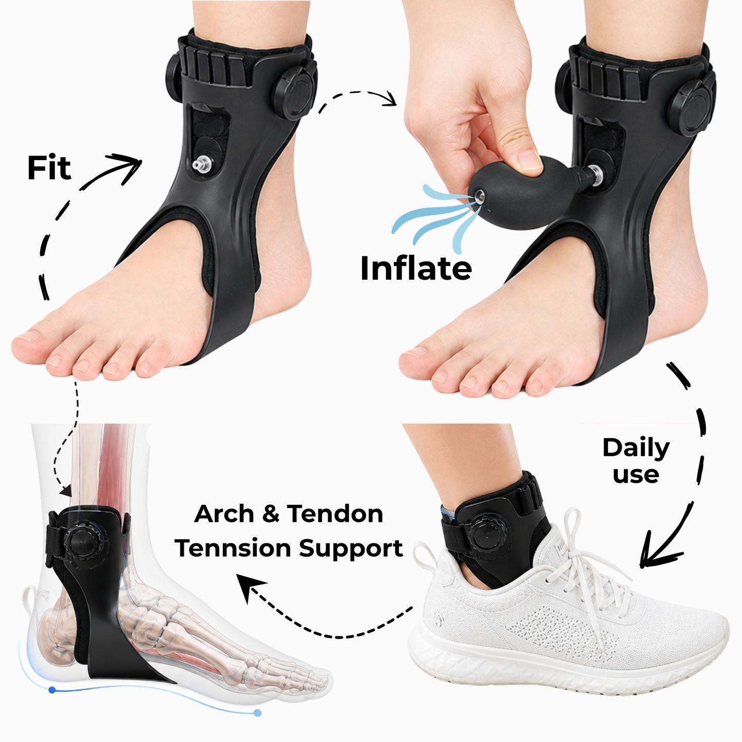 StepWell - Drop Foot Brace Orthosis Drop Foot Ankle Support with Comfortable Adjustable Buckle for Hemiplegia Stroke Shoes Walking